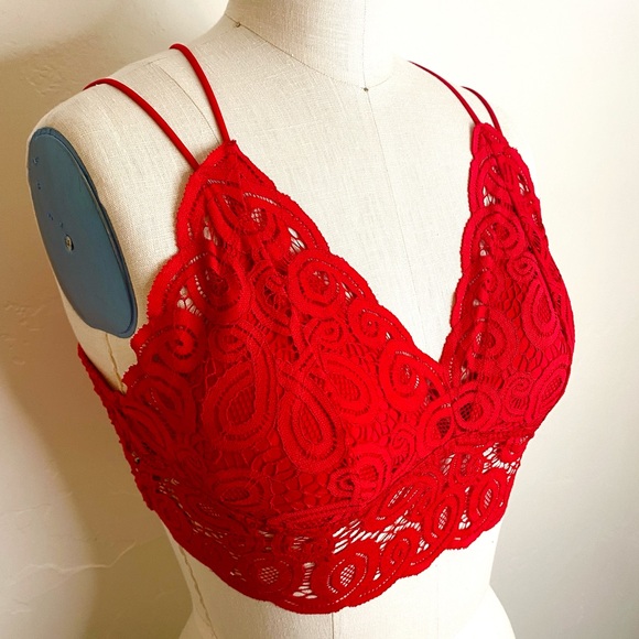 PINK Victoria's Secret Other - PINK Victoria's Secret Large Scarlet Red Lace Bralette Removable Bra Pads